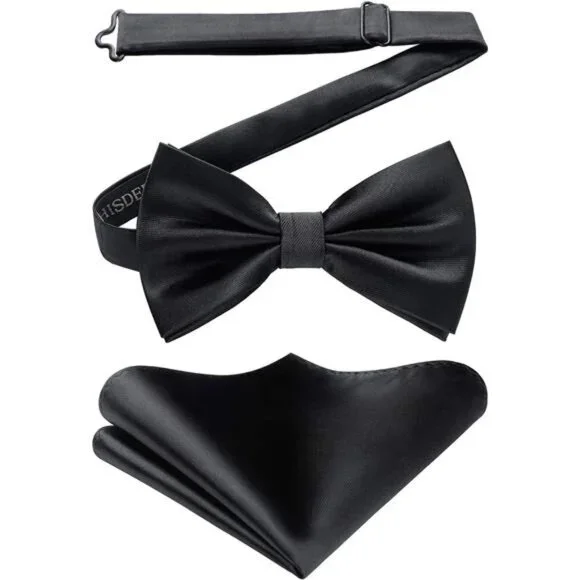 Bow Ties for Men Solid Color PreTie Bow Tie and Pocket Square Set Classic Formal - Picture 1 of 7